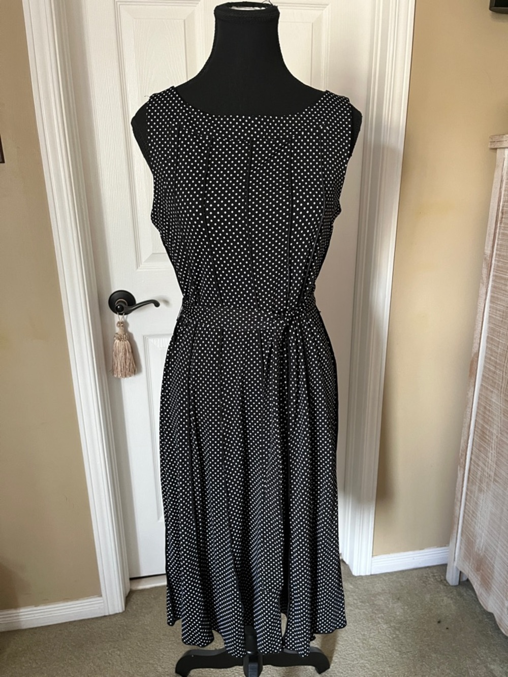 Voir Voir Black and White Polka Dot Midi Dress, Size 10